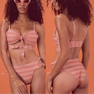 NWT For Love & Lemons Tahiti Striped Bikini Bottom In Pink Combo Size XS